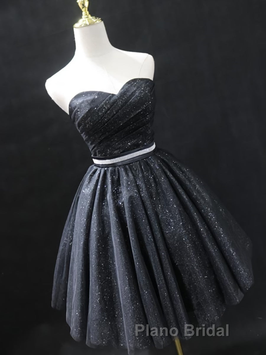 Sweetheart Neck Short Black Formal Prom Dresses, Little Black Formal Evening Graduation Dresses