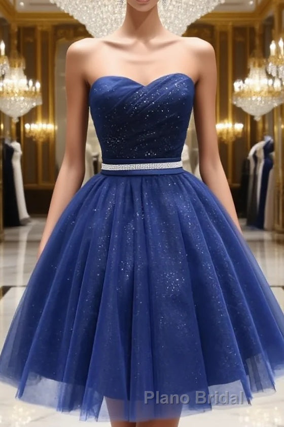 Sweetheart Neck Short Blue Formal Prom Dresses, Short Blue Formal Homecoming Graduation Dresses Main image