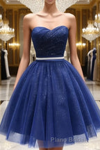 Sweetheart Neck Short Blue Formal Prom Dresses, Short Blue Formal Homecoming Graduation Dresses