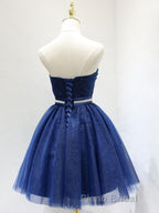 Sweetheart Neck Short Blue Formal Prom Dresses, Short Blue Formal Homecoming Graduation Dresses