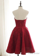 Sweetheart Neck Short Burgundy Lace Prom Dresses, Short Wine Red Lace Formal Evening Dresses