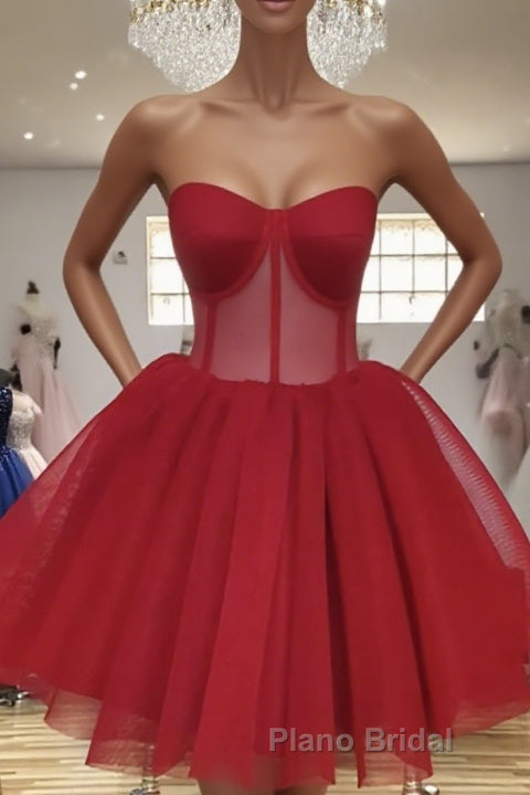 Sweetheart Neck Short Red Formal Prom Dresses, Short Red Formal Graduation Evening Dresses Main image