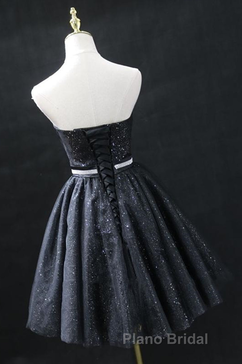 Sweetheart Neck Strapless Black Short Formal Prom Dresses, Open Back Black Homecoming Dresses, Black Formal Evening Dresses Secondary image