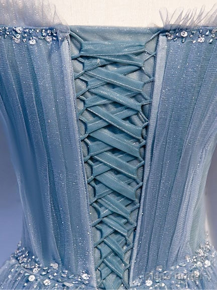 Sweetheart-Neck Tulle Flare Sleeves Beaded Sequin Prom Dresses Formal Evening Dresses