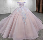 Sweetheart Off The Shoulder Beaded Floral AppliquèŒquinceanera Ball Gown