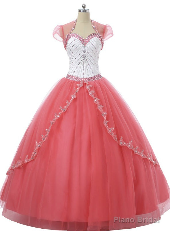 Sweetheart Open Back Crystal Beading Applique Sequins Ball Gown Quinceanera Dresses