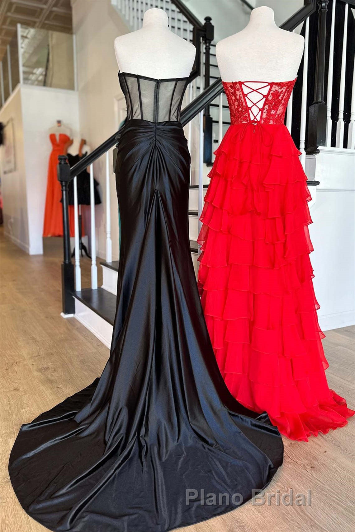 Sweetheart Red Corset Chiffon Ruffle Long Formal Prom Dresses