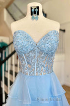 Sweetheart Red Corset Chiffon Ruffle Long Formal Prom Dresses