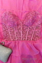 Sweetheart Red Corset Chiffon Ruffle Long Formal Prom Dresses