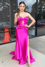 Sweetheart Satin Mermaid Long Prom Dress With Slit