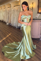 Sweetheart Satin Mermaid Long Prom Dress With Slit