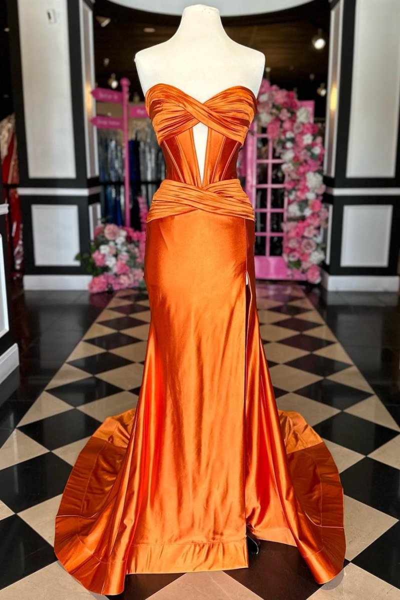 Sweetheart Satin Mermaid Long Prom Dress With Slit