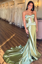 Sweetheart Satin Mermaid Long Prom Dress With Slit