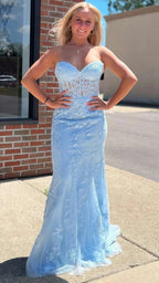 Sweetheart Sky Blue Mermaid Formal Prom Dresses, Appliques Beaded Party Dresses, Custom Formal Prom Dresses