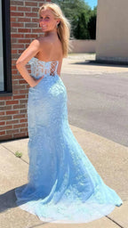 Sweetheart Sky Blue Mermaid Formal Prom Dresses, Appliques Beaded Party Dresses, Custom Formal Prom Dresses