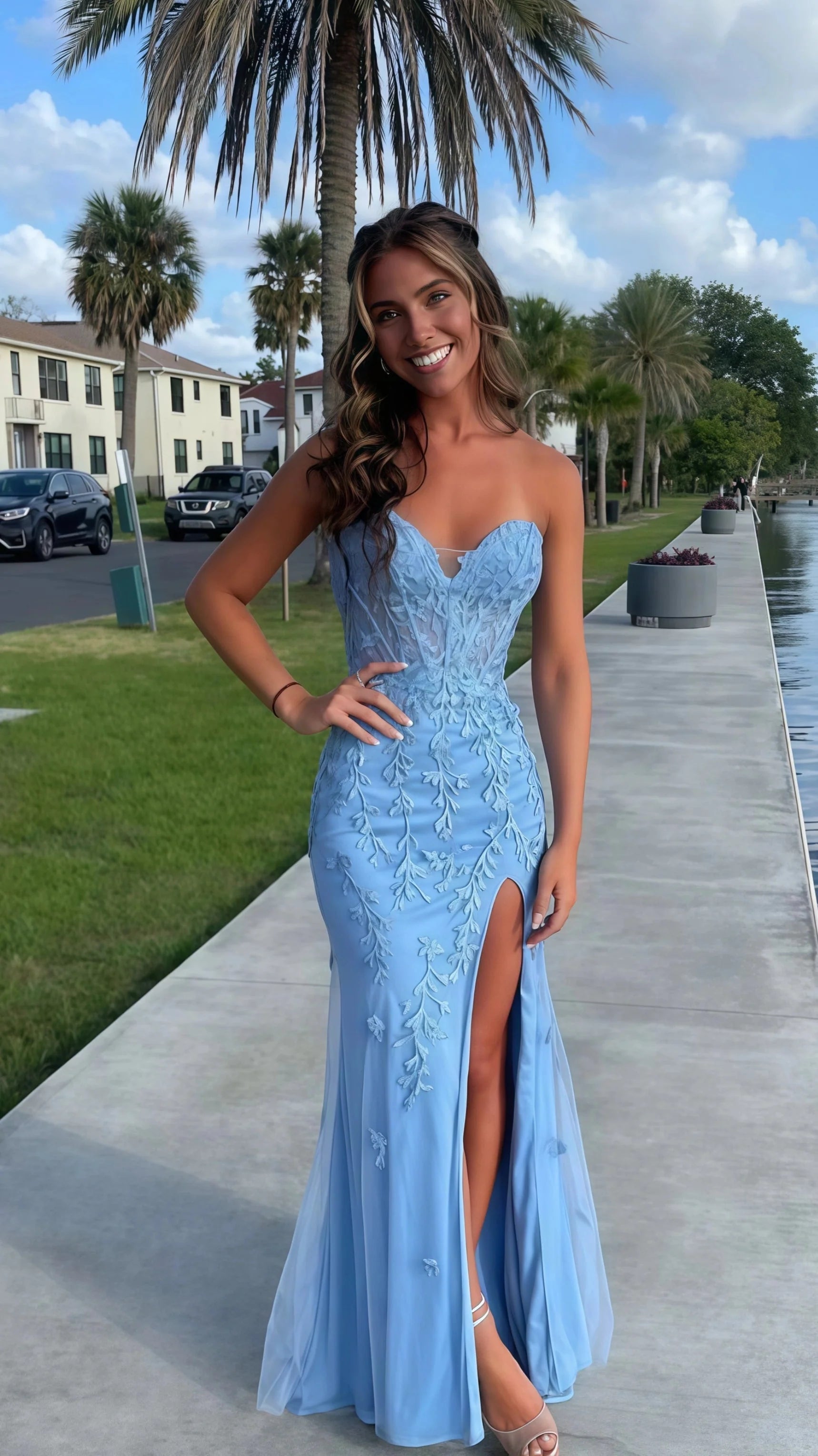 Sweetheart Sky Blue Mermaid Formal Prom Dresses, Appliques Beaded Party Dresses, Custom Formal Prom Dresses