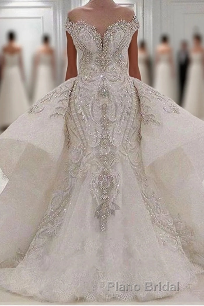 Sweetheart Sparkle Beaded Mermaid Bridal Gowns With Overskirt