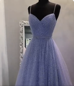 Sweetheart Tulle Sequin Long Formal Prom Dresses Purple Formal Dresses