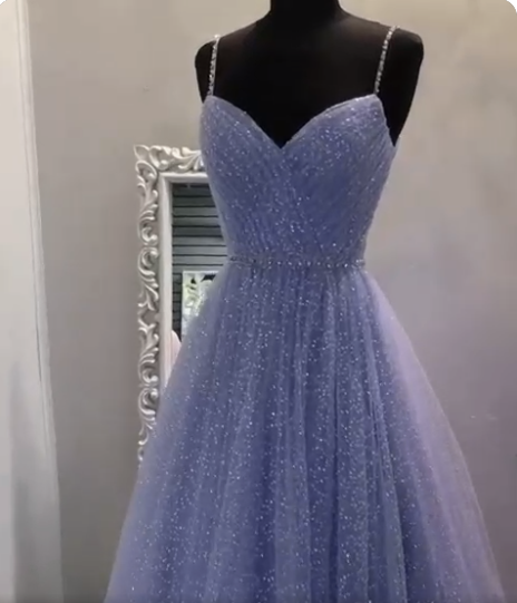 Sweetheart Tulle Sequin Long Formal Prom Dresses Purple Formal Dresses