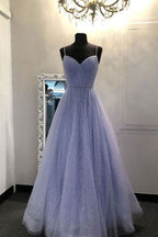 Sweetheart Tulle Sequin Long Formal Prom Dresses Purple Formal Dresses