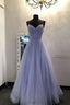 Sweetheart Tulle Sequin Long Formal Prom Dresses Purple Formal Dresses