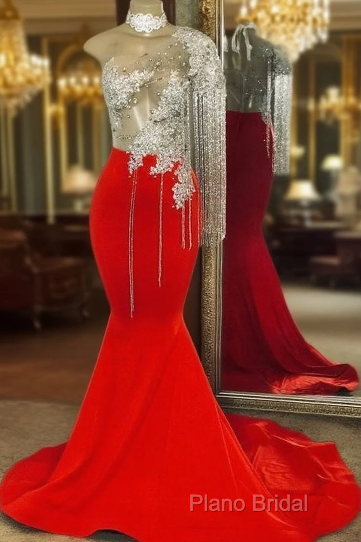 Tassel Formal Prom Dresses, One Shoulder Formal Prom Dresses, Mermaid Formal Prom Dresses, Red Formal Prom Dresses