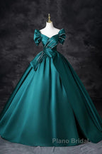 Teal A-Line Off The Shoulder Satin Long Formal Prom Dresses, Elegant Evening Dresses