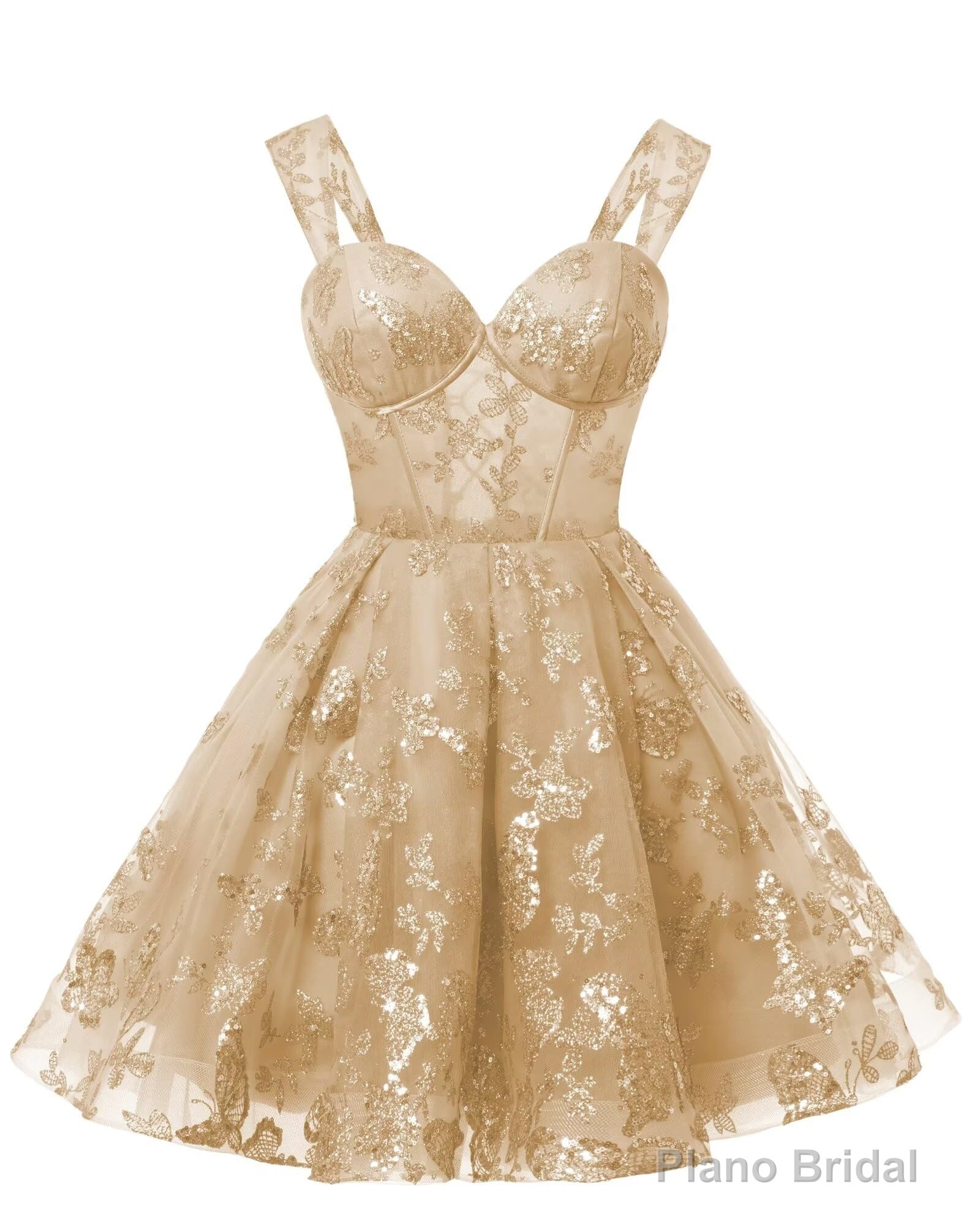 Teens Sparkly Tulle Champagne Homecoming Dresses Spaghetti Straps Short Cocktail Party Prom Dress Main image