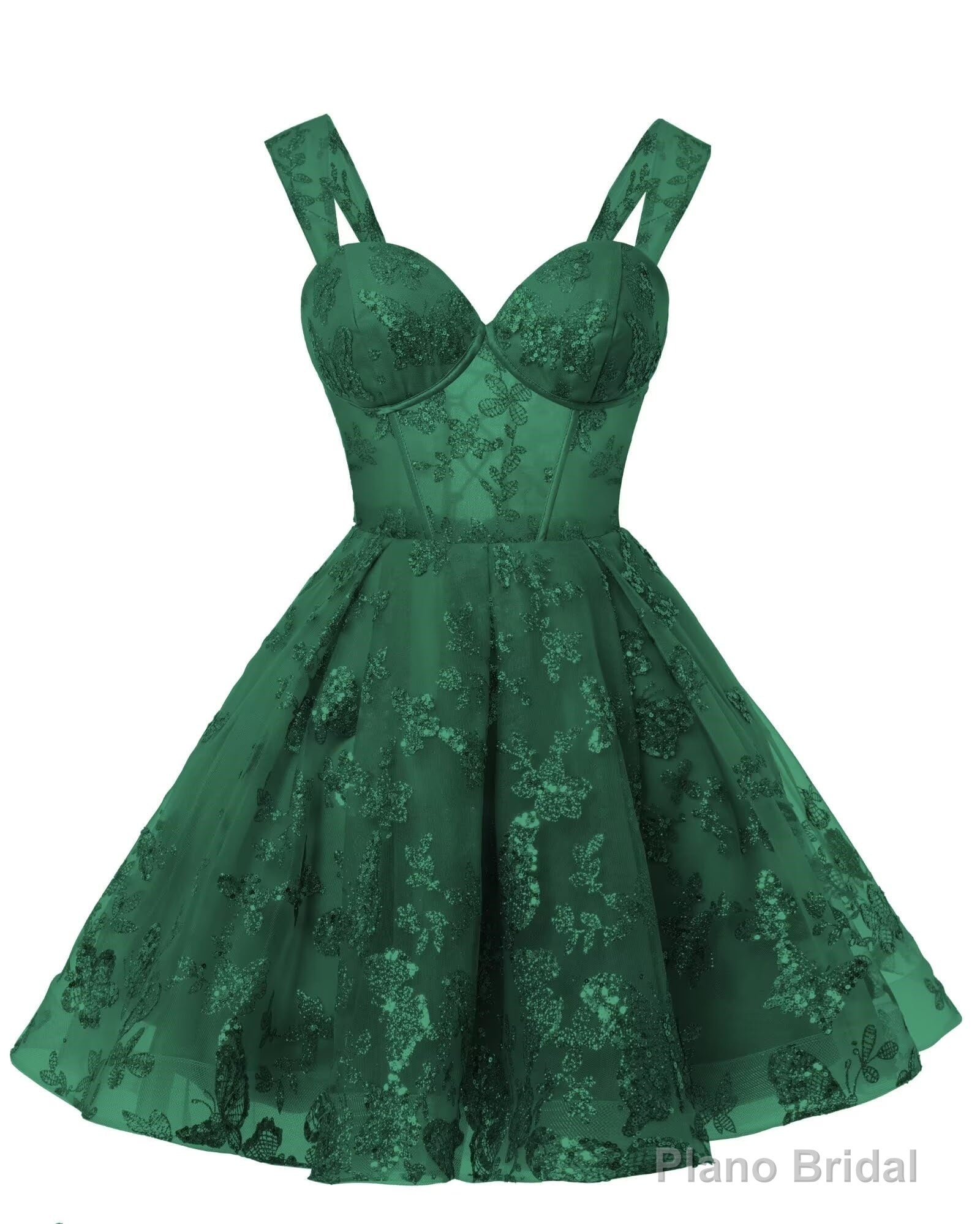 Teens Sparkly Tulle Emerald Green Homecoming Dresses Spaghetti Straps Short Cocktail Party Prom Dress Secondary image