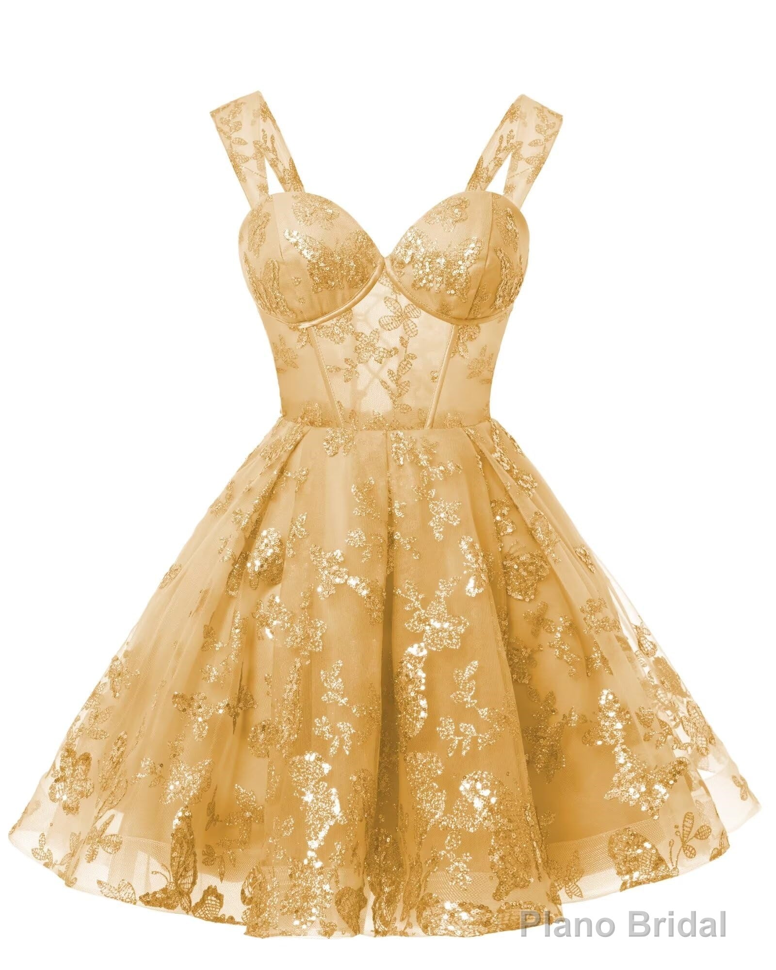 Teens Sparkly Tulle Gold Homecoming Dresses Spaghetti Straps Short Cocktail Party Prom Dress Main image