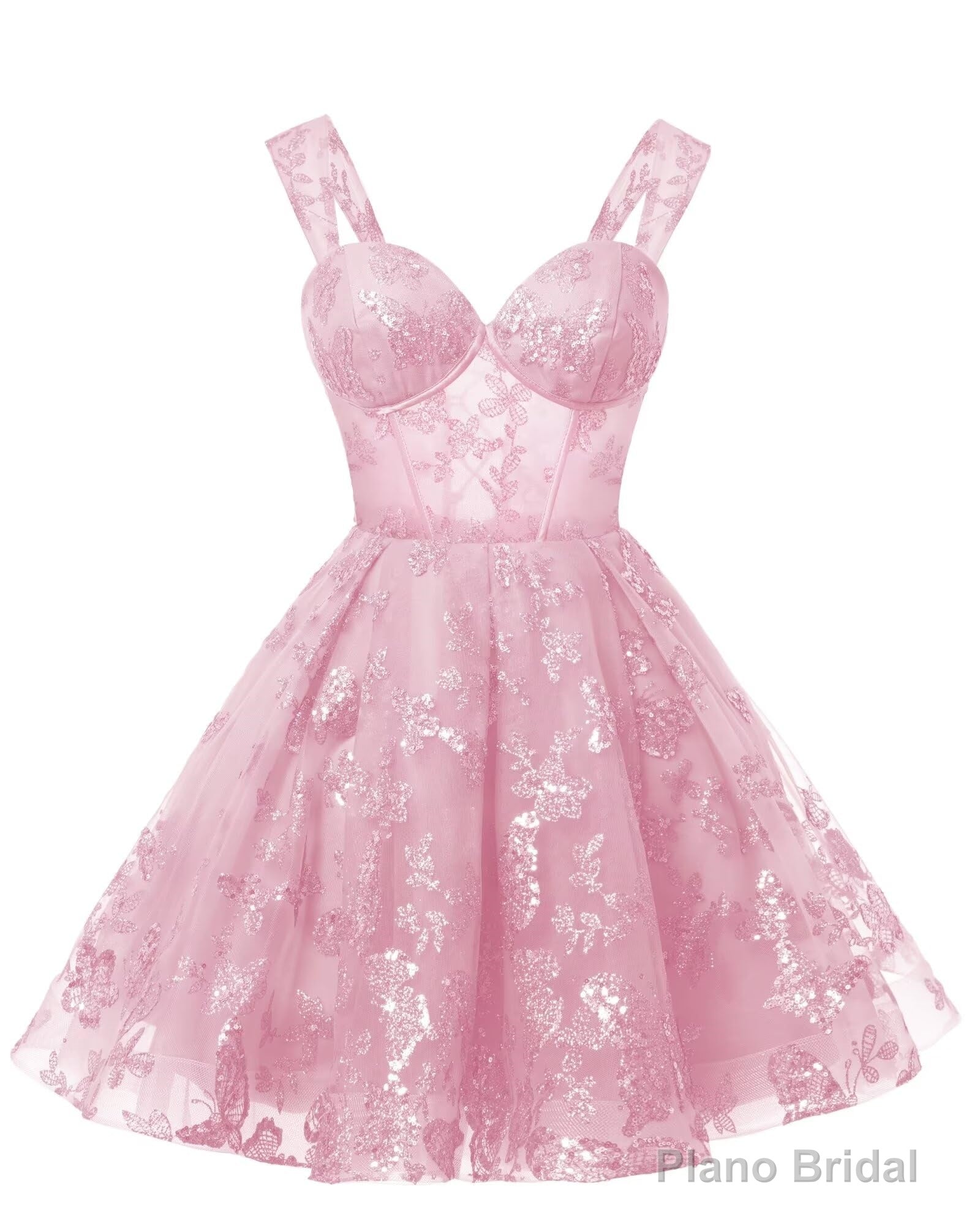 Teens Sparkly Tulle Light Pink Homecoming Dresses Spaghetti Straps Short Cocktail Party Prom Dress Main image