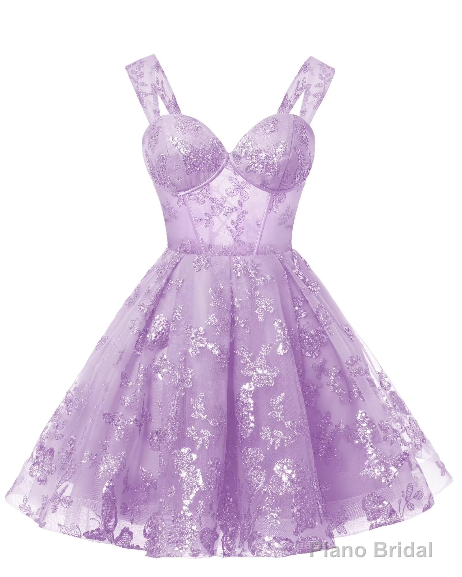 Teens Sparkly Tulle Lilac Homecoming Dresses Spaghetti Straps Short Cocktail Party Prom Dress Main image