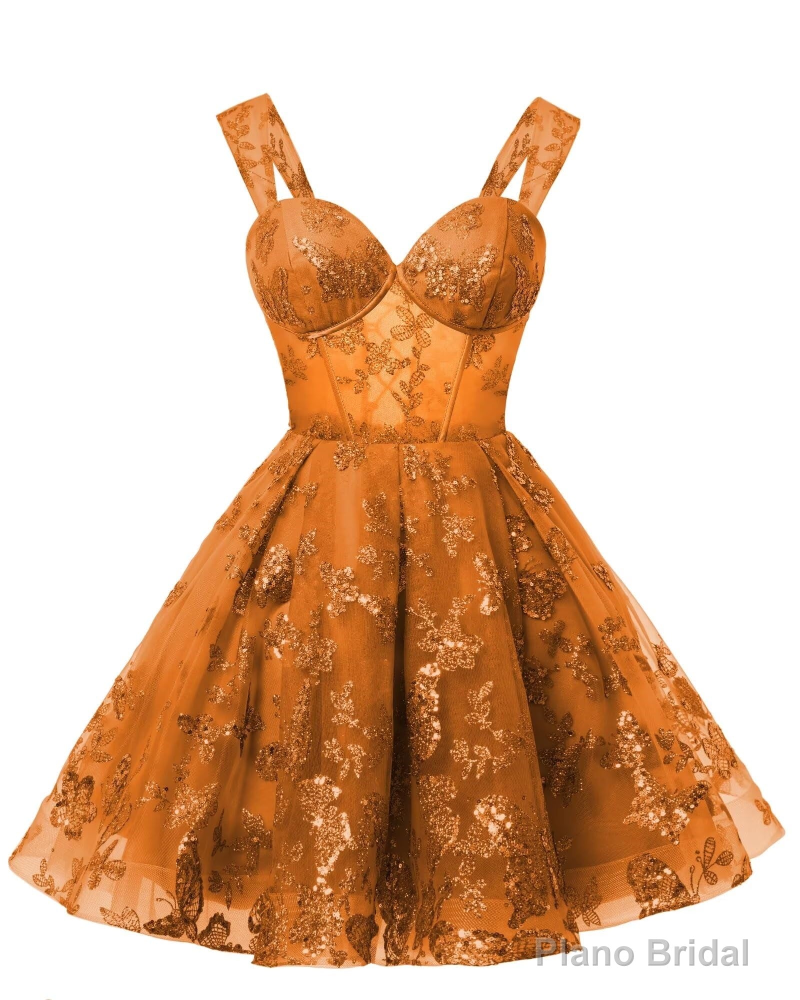Teens Sparkly Tulle Orange Homecoming Dresses Spaghetti Straps Short Cocktail Party Prom Dress Secondary image