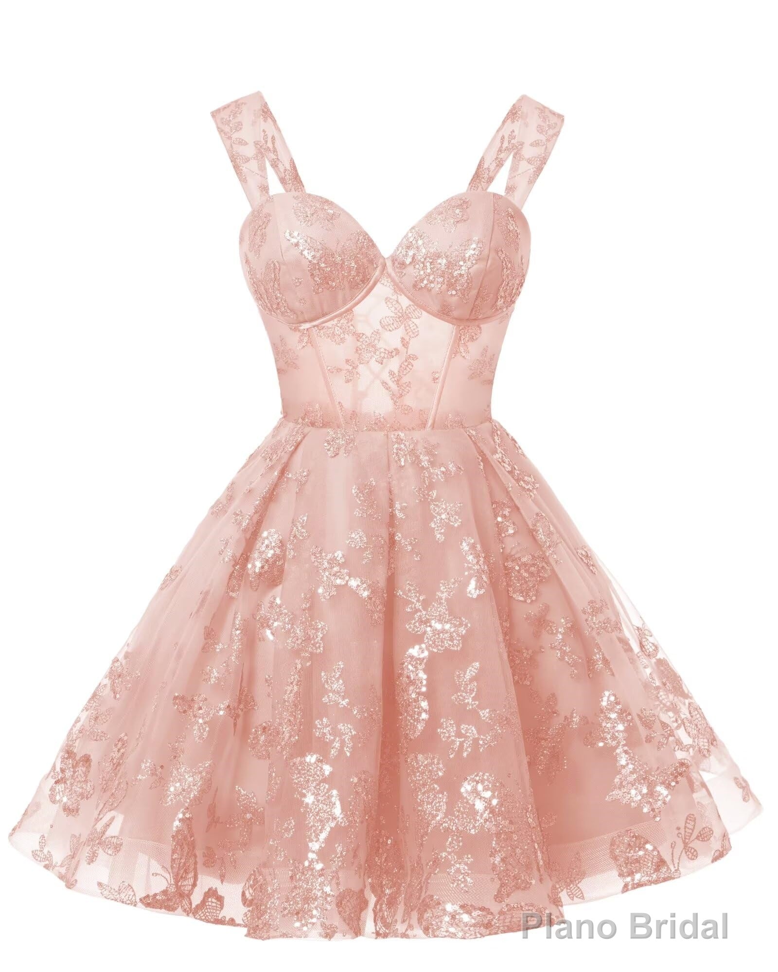 Teens Sparkly Tulle Peach Pink Homecoming Dresses Spaghetti Straps Short Cocktail Party Prom Dress Secondary image