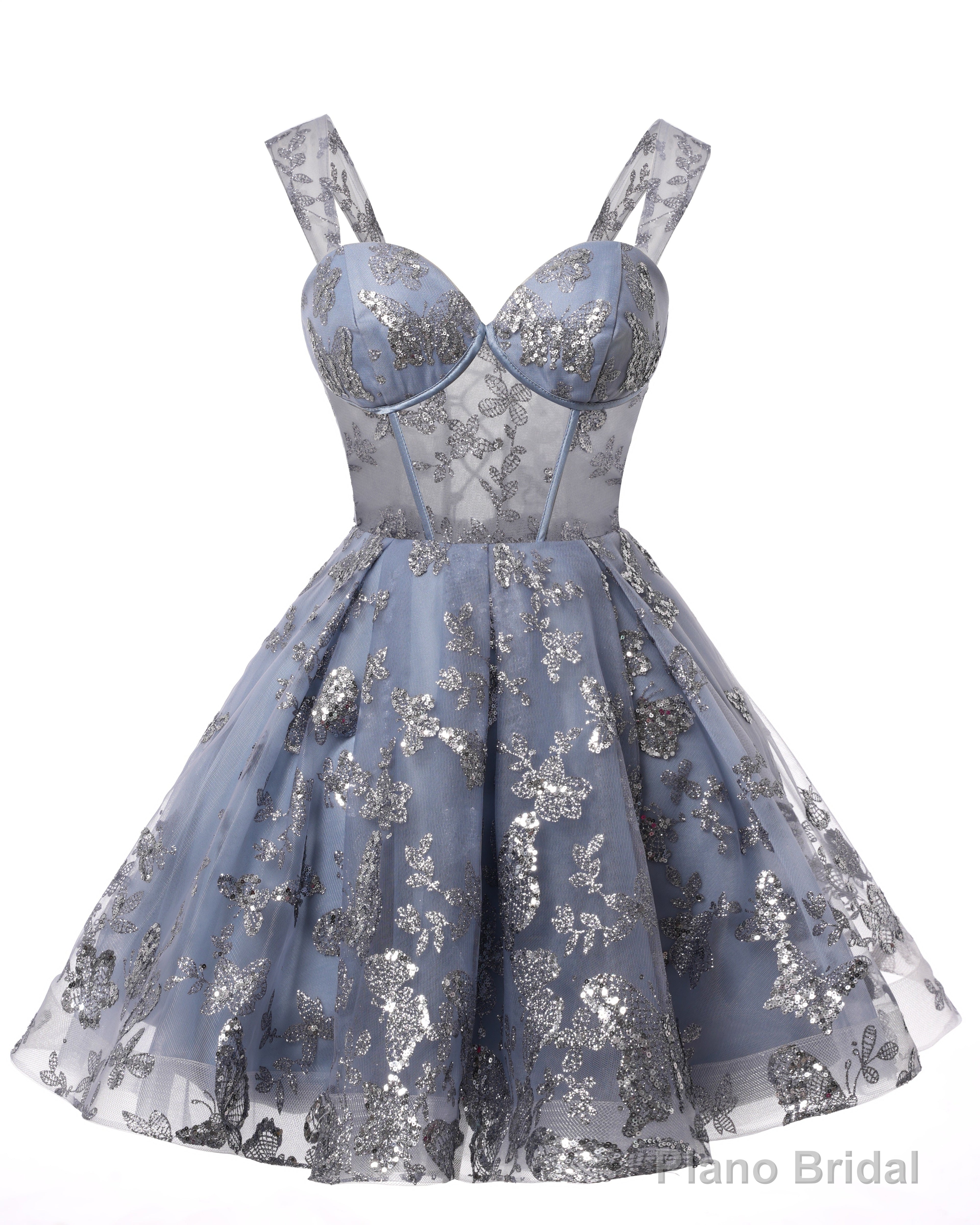 Teens Sparkly Tulle Dusty Blue Homecoming Dresses Spaghetti Straps Short Cocktail Party Prom Dress