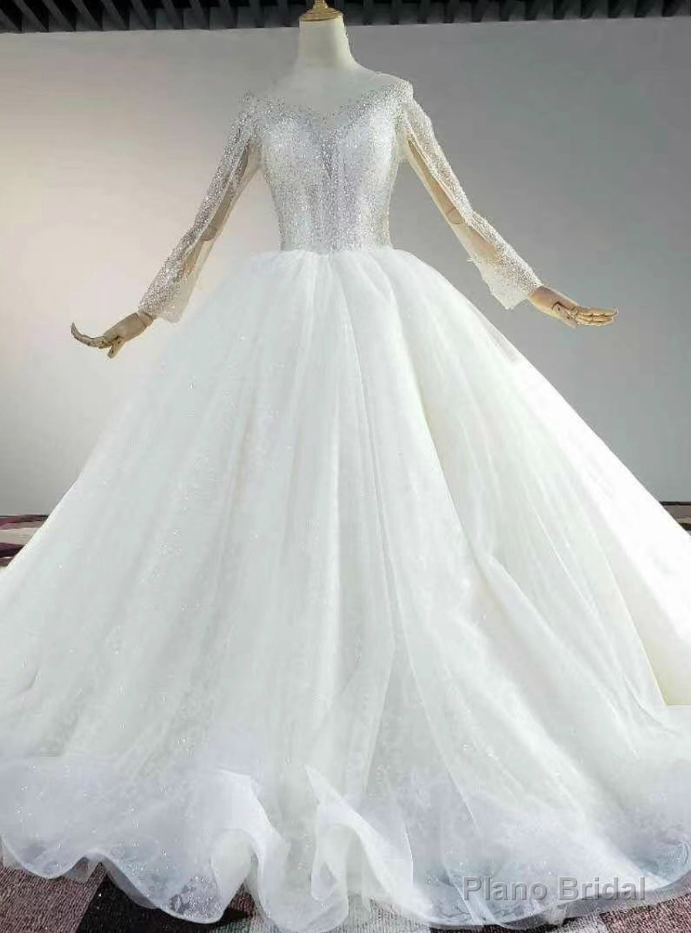 The Largest Variety Of Styles Ivory White Tulle Sequins Long SLeeve Open Back Beading Sequins Wedding Dress