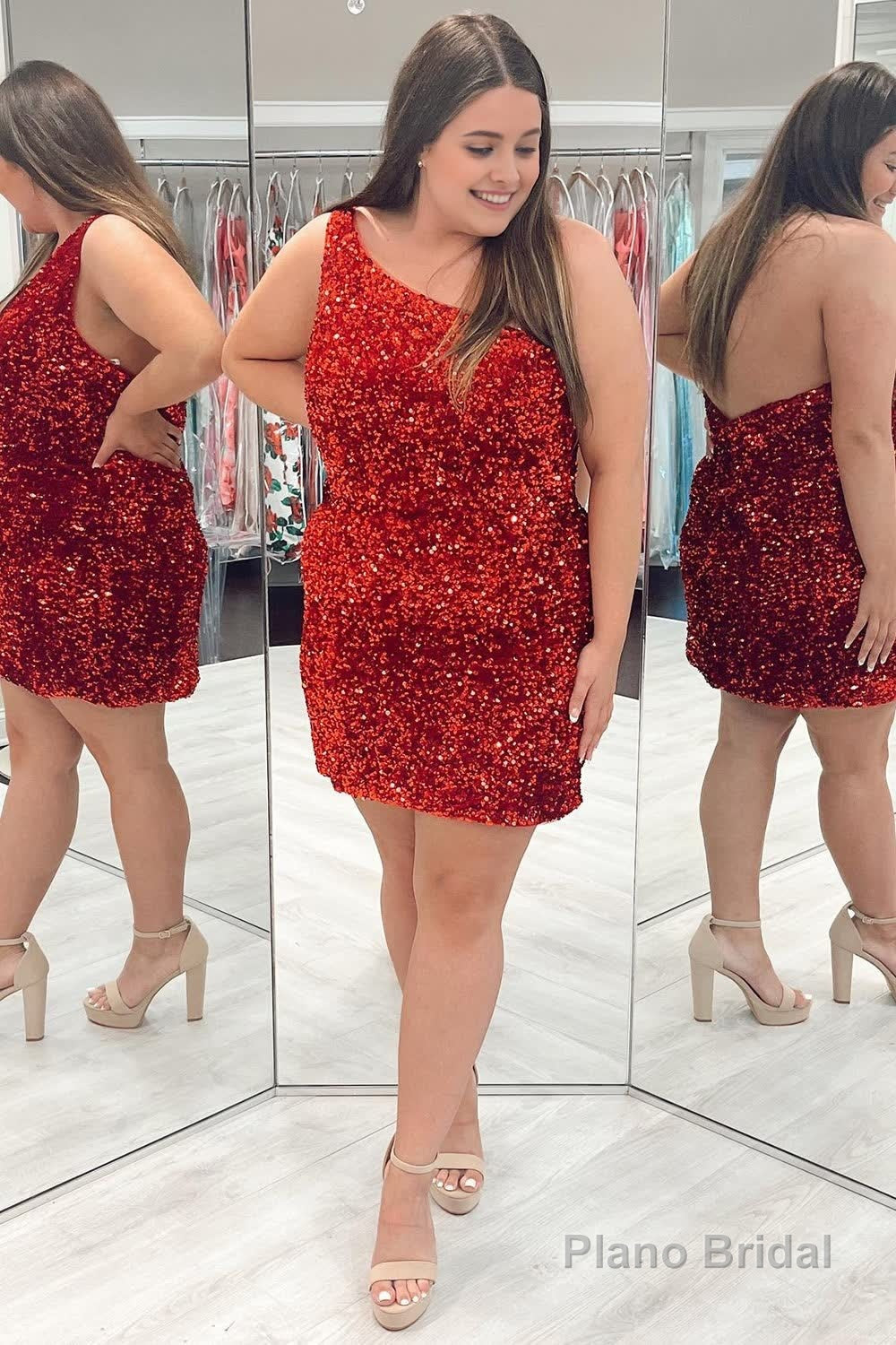 Tight Black Sequins One Shoulder Homecoming Dress