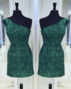 Tight Green Sequin One Shoulder Dresses