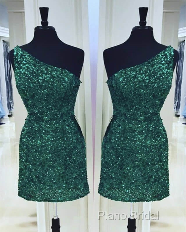 Tight Green Sequin One Shoulder Dresses