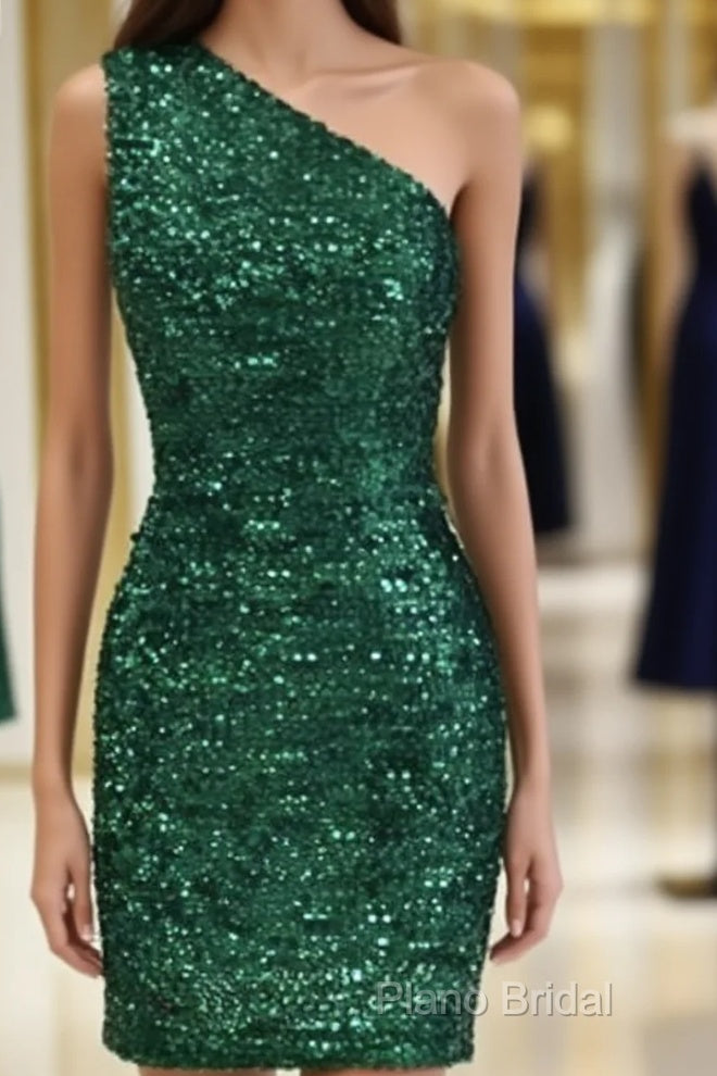 Tight Green Sequin One Shoulder Dresses