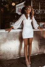 Tight Long Sleeves Sequin Short Homecoming Dresses Sexy Hoco Dresses