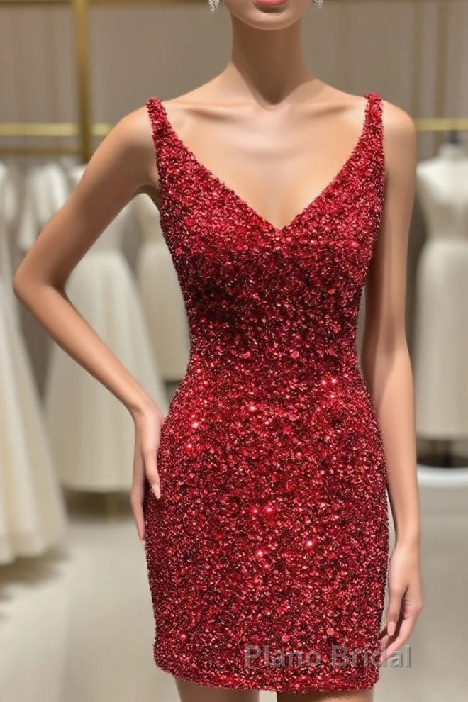 Tight Wine Red Sequins Short Homecoming Dresses Party Gown Main image
