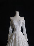 Timeless A Line Off The Shoulder White Lace Long Sleeves Wedding Dresses Bridal Dresses