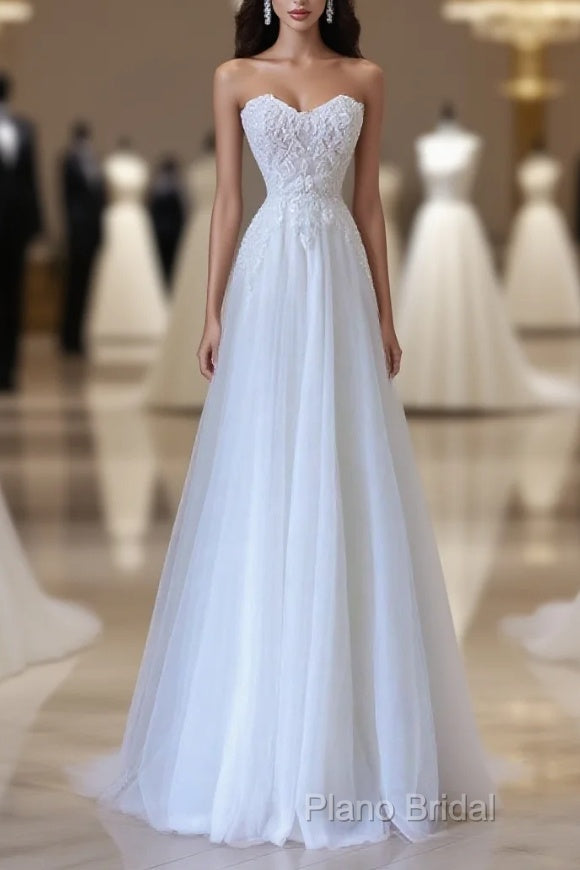 Timeless A Line Sweetheart Lace Tulle White Wedding Dresses Brides Dresses Main image