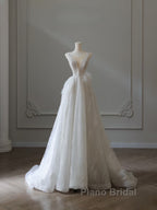 Timeless A Line V Neckline Sequin Sleeveless White Wedding Dresses Brides Dresses