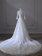 Timeless A Line V Neckline Tulle White Lace Long Wedding Dresses Bridal Dresses