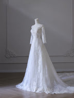 Timeless A Line V Neckline Tulle White Lace Long Wedding Dresses Bridal Dresses