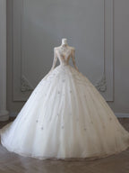 Timeless Ball Gown High Neckline Tulle Long Sleeves Wedding Dresses Bridal Dresses