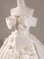 Timeless Ball Gown Off The Shoulder Short Sleeves Satin White Wedding Dresses Brides Dresses