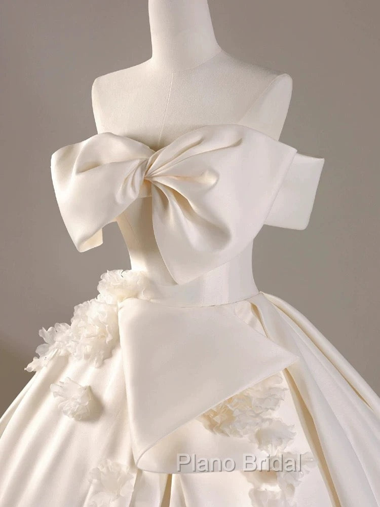 Timeless Ball Gown Off The Shoulder Short Sleeves Satin White Wedding Dresses Brides Dresses